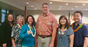 Pictured from left to right: Lisa Miura, Mara Smith, Sarah Allen, Jeff Dansdill, Carey Ann Sasaki and Owen Kano worked together to bring a training session to Hilo. Mahalo to Jeff and Lisa for coordinating this event.